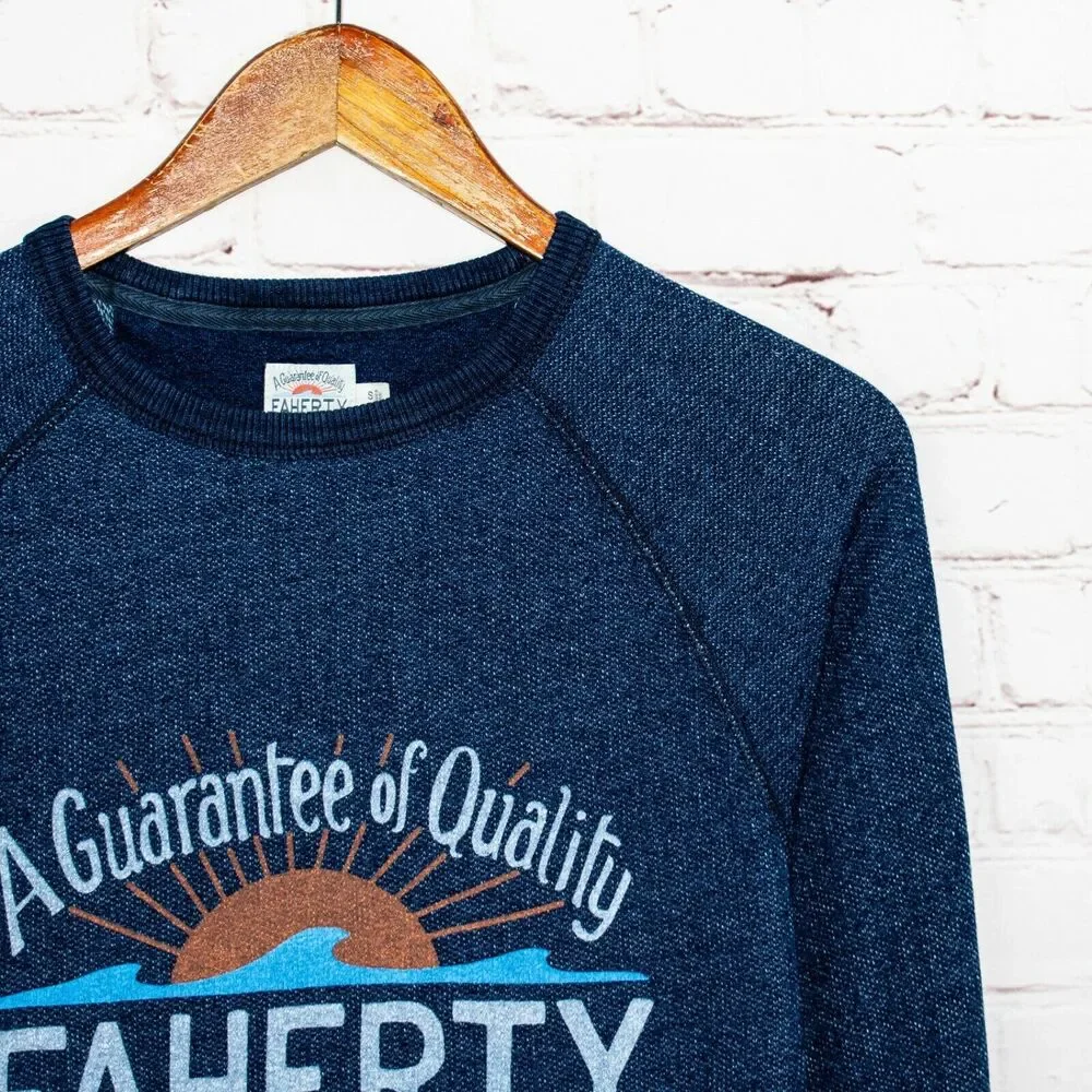 FAHERTY Men's LOGO Crew Sweatshirt in Indigo Dyed Blue Cotton size Small